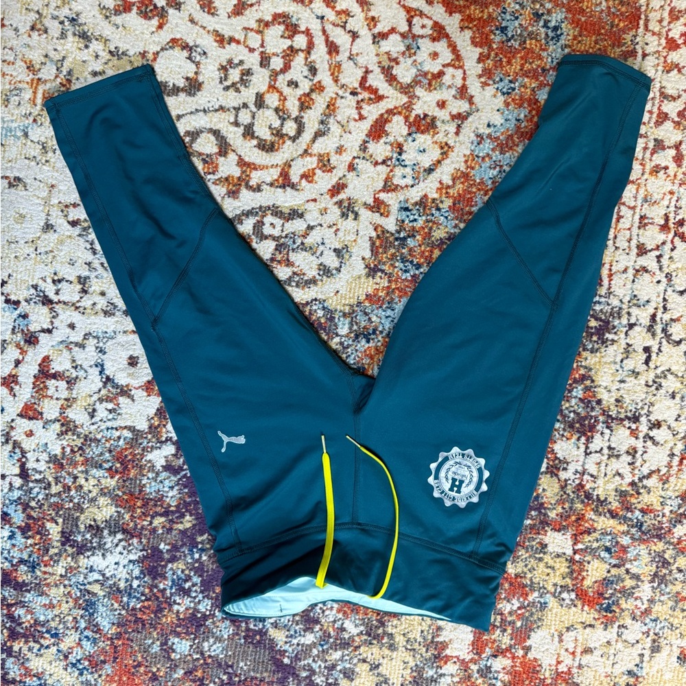 Puma Teal Leggings with Yellow Accents